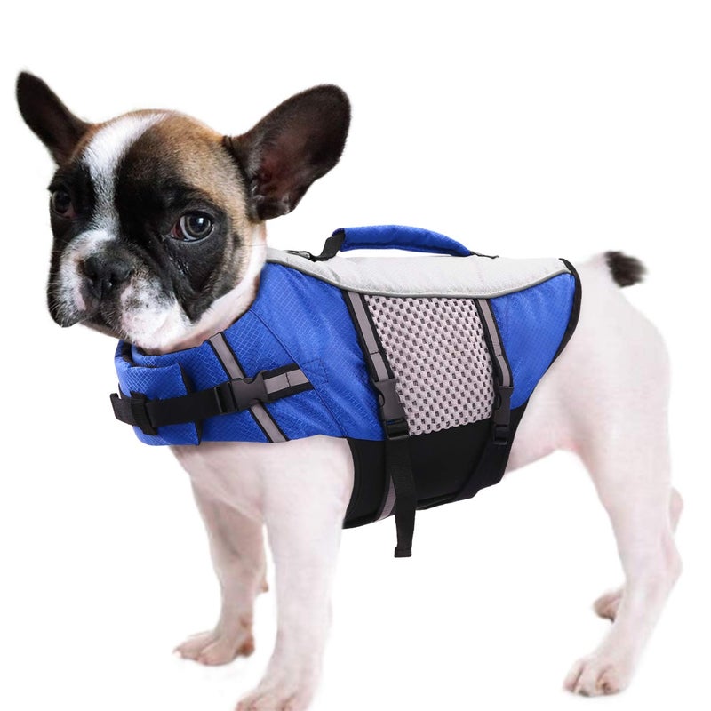 Queenmore Dog Life Jacket Swimming Vest Lightweight High Reflective Pet Lifesaver with Lift Handle, Leash Ring Blue,S - Image 1
